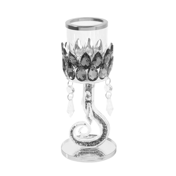 Home Decor Crystal Glass Satin Silver Table Top Candleholder 23.5 cm
