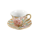 Ceramic Tea Cup and Saucer Set of 13 Pcs with Tea Pot and Stand in Gold Floral Design