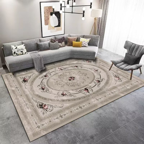 Floral Embroidered Machine Woven Indoor Area Rug Carpet Pale Beige with Floral Print Border 200*300 cm
