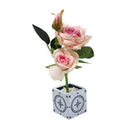 Realistic Touch Artficial Rose Flower Deco Pot Abstract Print 7*27*27 cm