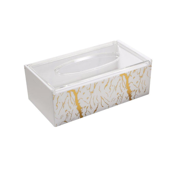 Premium Quality White Gold Thunder Design Acrylic Rectangular Tissue Box Napkin Holder 12*22*8 cm