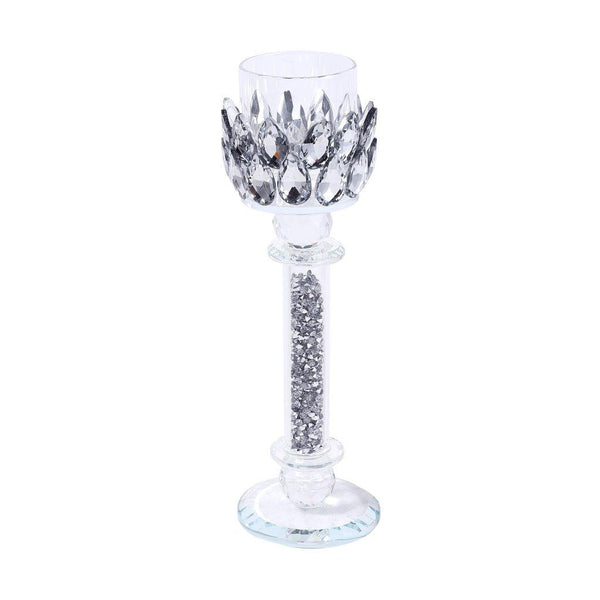 Home Decor Crystal Glass Satin Silver Table Top Candleholder 25 cm