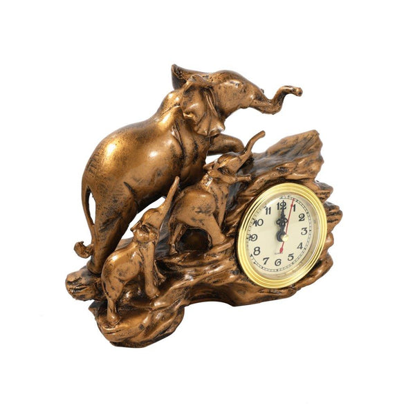 Sculpture Statue Resin Figurine Elephant Deco Clock Metallic Brown Color 23*20*7 cm