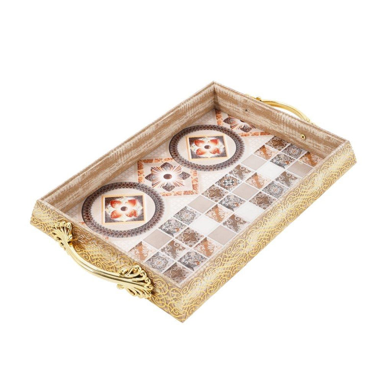 Engraved Deco Gold Candy Box Nuts and Chocolates Serving Tray Set of 2 Pcs 41*29*5;33*23*5 cm