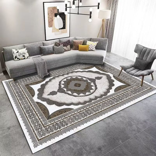 Milanes Modern Art Mediallion Design Machine Woven Indoor Area Rug Carpet Beige and Grey with Royal Print Design Border 160*230 cm