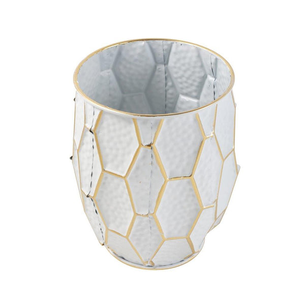 Home Decor White Bronze Metal Craft Urn Pot Shape Vase Flower Vase Set of 2 Pcs 28*28*35/20*20*25 cm