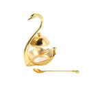 Stainless Steel Gold Swan Condiment Jar Seasoning Container with Spoon 15.5 cm