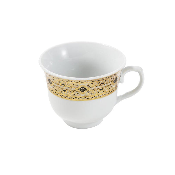 Ceramic Tea Cup and Saucer Set of 6 Pcs Gold Abstract Design 220 ml