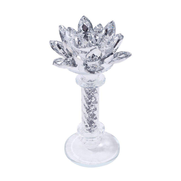 Home Decor Crystal Glass Lotus Silver Table Top Candleholder 22 cm