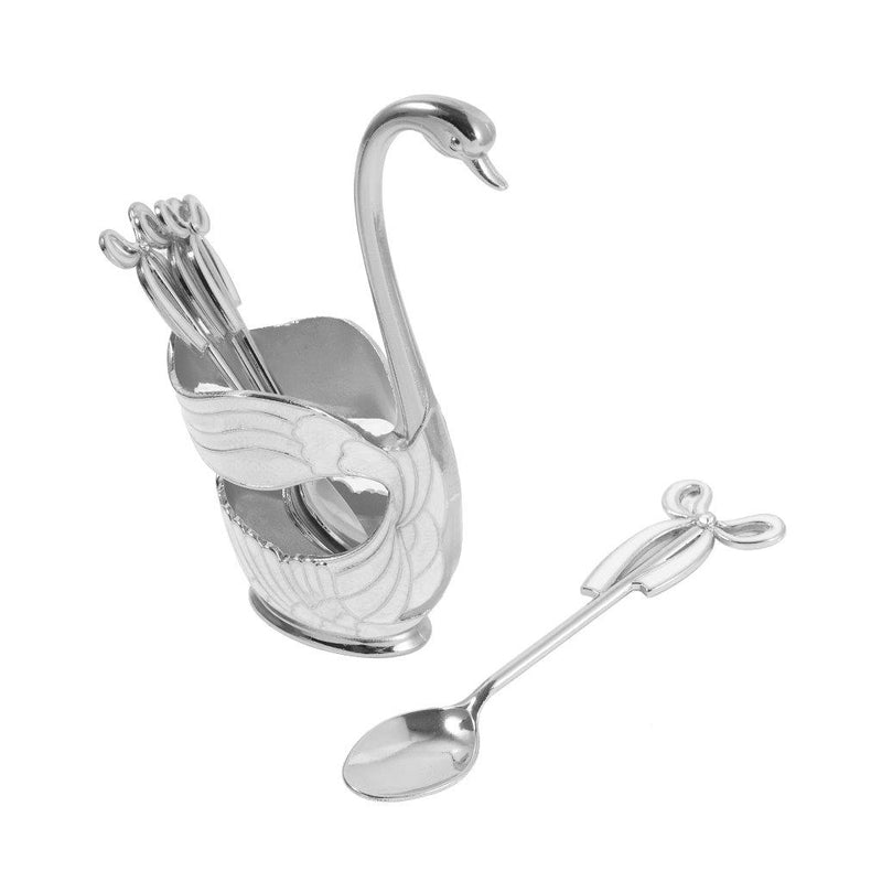 Stainless Steel Silver Swan Spoon Set Cutlery Holder Set of 6 PCs 15 cm