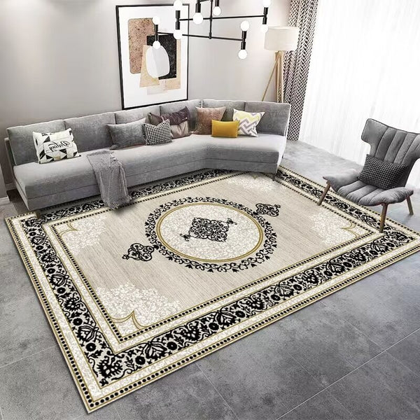 Persian Art Medallion Tassle Machine Woven Indoor Area Rug Carpet Coffee with Abstract Design Border 160*230 cm