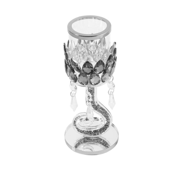 Home Decor Crystal Glass Satin Silver Table Top Candleholder 27 cm