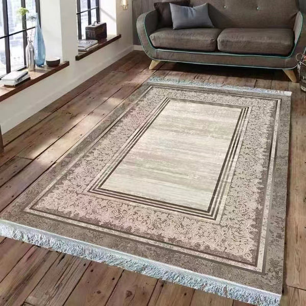 Alonso Modern Artistic Design Machine Woven Indoor Area Rug Carpet Beige with Floral Frame Border 200*300 cm