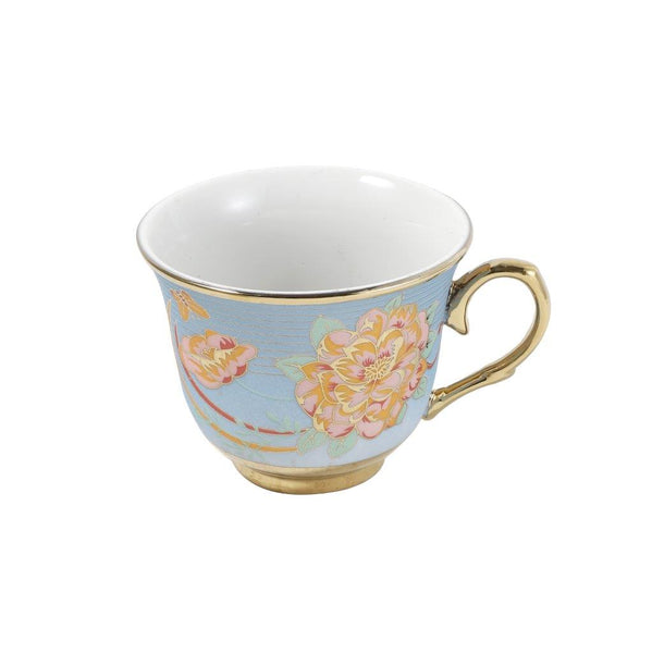 Ceramic Tea Cup and Saucer Set of 6 Pcs Blue Floral Design Cup 7.5*9 cm Saucer 14 cm