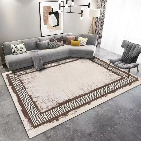 Light Luxury Artistic Design Machine Woven Indoor Area Rug Carpet Beige with Greek Key Border 200*300 cm