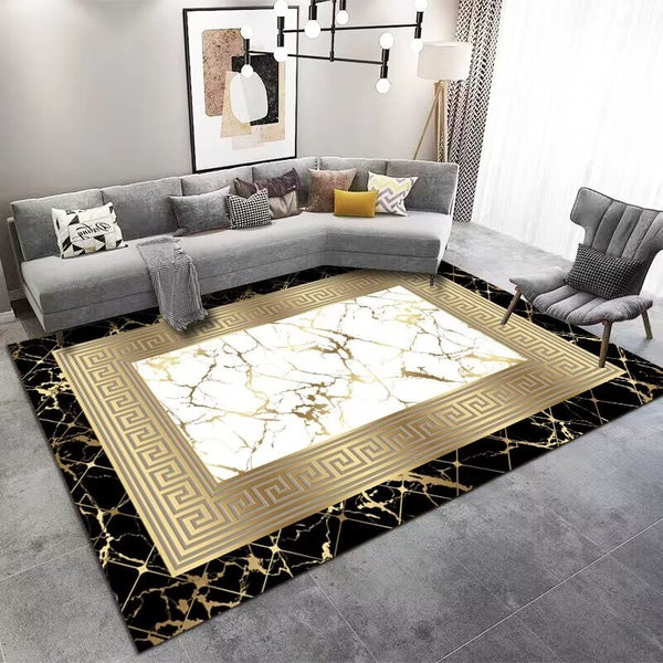 Cliver Thunder Art Design Machine Woven Indoor Area Rug Carpet Elegant Cream and Black with Greek Key Design Border 160*230 cm