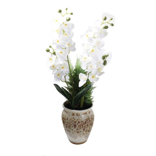 Realistic Touch Artficial Orchid Flower Deco Pot Abstract Print 16*18 cm