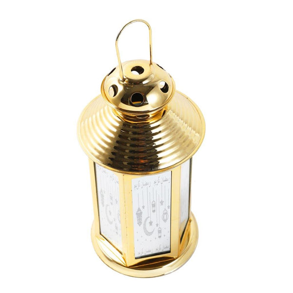 Decorative Ramadan Arabic Style Gold Metal Lantern Battery Operated Lamp 11.2*22 cm