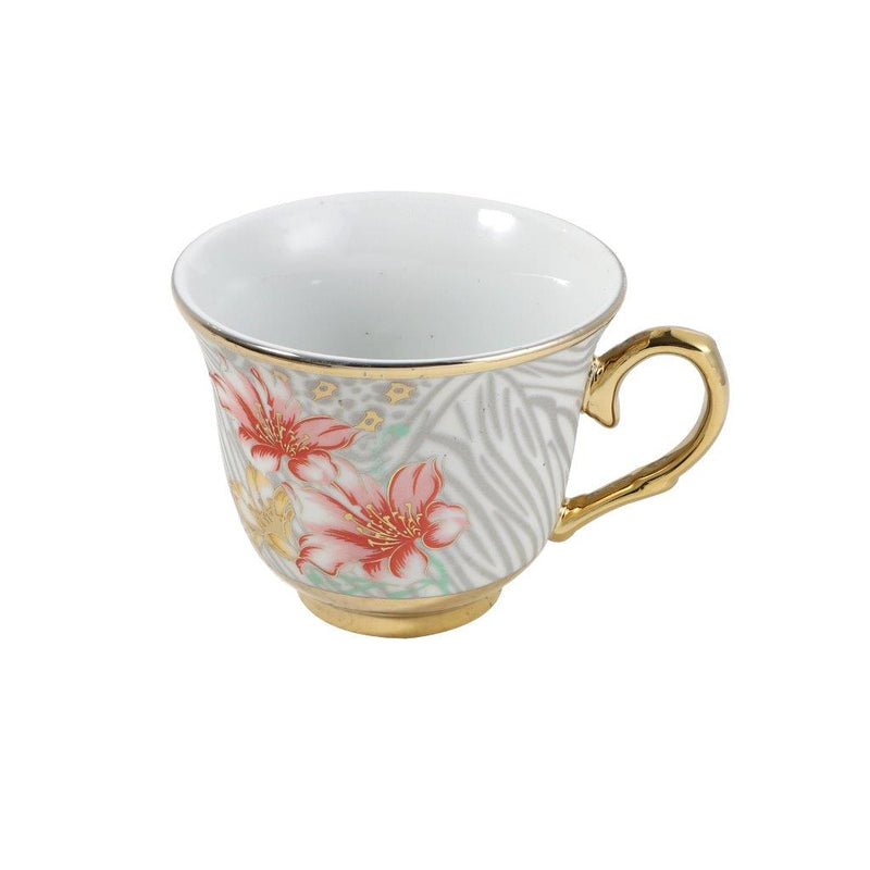 Ceramic Tea Cup and Saucer Set of 6 Pcs Floral Design Cup 7.5*9 cm Saucer 14 cm