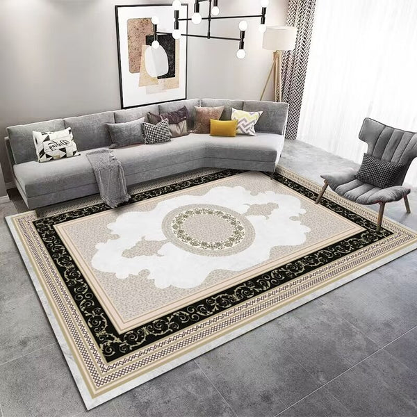 Light Luxury Artistic Design Floral Medallion Machine Woven Indoor Area Rug Carpet Beige with Embroidery Border 160*230 cm