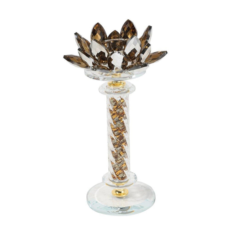 Home Decor Crystal Glass Lotus Champagne Gold Table Top Candleholder 20 cm