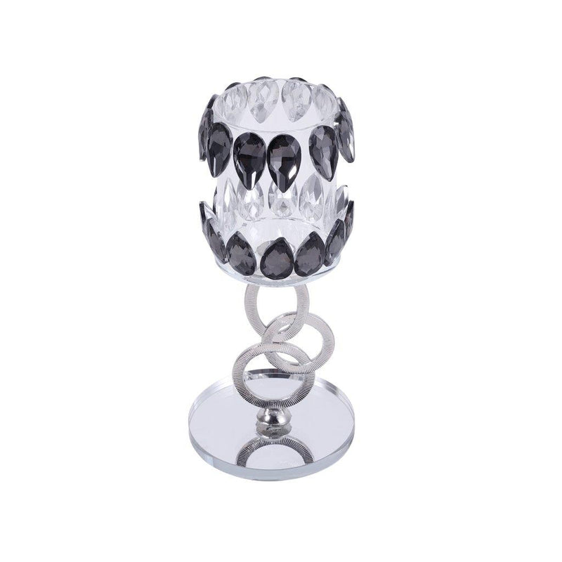 Home Decor Crystal Glass Black Silver Table Top Candleholder 23 cm