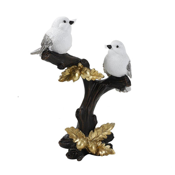 Collectable Resin Handicraft Vanilla White Bird Statue With Tree 20.5*11.5*28.5 cm