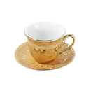 Ceramic Tea Cup and Saucer Set of 6 Pcs Gold Floral Design Cup 7.5*9 cm Saucer 14 cm