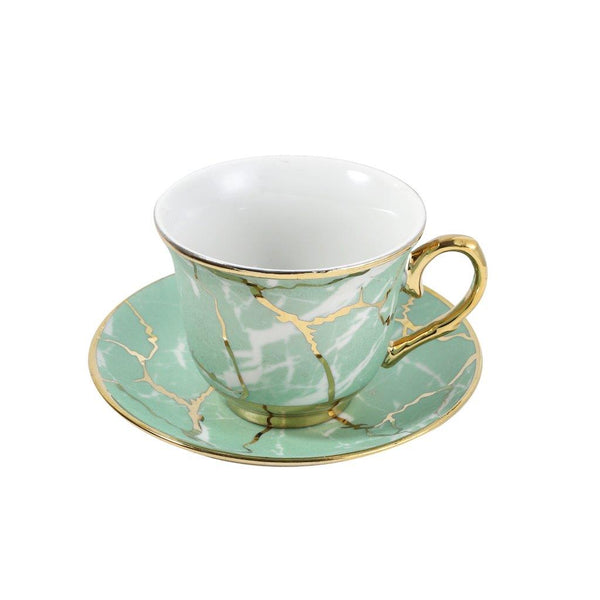 Ceramic Tea Cup and Saucer Set of 6 Pcs Blue Floral Design Cup 7.5*9 cm Saucer 14 cm