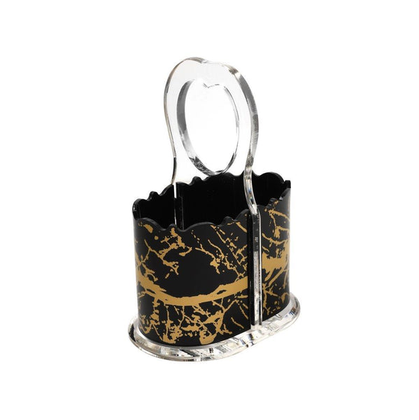 Multifunctional Black Gold Basket Style Acrylic Cutlery Holder Chopsticks Stand 13.5*9*21.5 cm