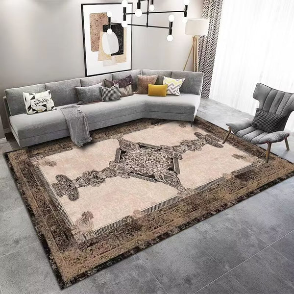 Traditional Persian Art Design Machine Woven Indoor Area Rug Carpet Coffee Brown with Abstract Design Border 160*230 cm