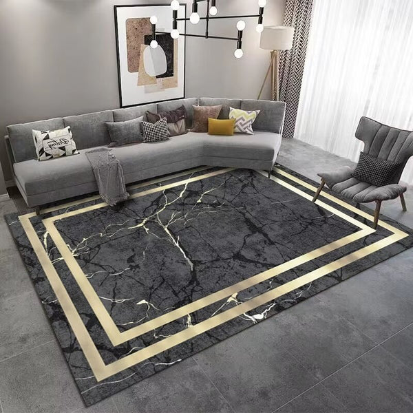 Cardoso Thunder Art Design Machine Woven Indoor Area Rug Carpet Midnight Grey with Metallic Gold Design Border 200*300 cm
