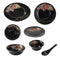 Royal Black & Floral Pattern Opal Glass Dinnerware Set of 33 pcs with Dinner Plates, Bowls, and Serveware - Classic Homeware & Gifts