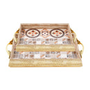 Engraved Deco Gold Candy Box Nuts and Chocolates Serving Tray Set of 2 Pcs 41*29*5;33*23*5 cm