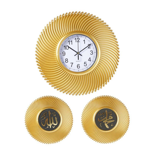 Decorative Artistic Wall Clock with Islamic Wall Deco - 51*58 cm - Golden Color - Classic Homeware & Gifts