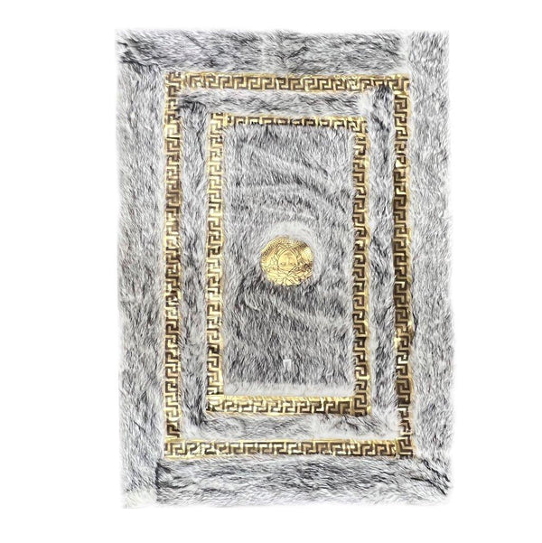 Greek Key Roman Design Fluffy Super Soft Grey & Gold Design Non Slip Waterproof Indoor Area Rug Carpet 200*300 cm