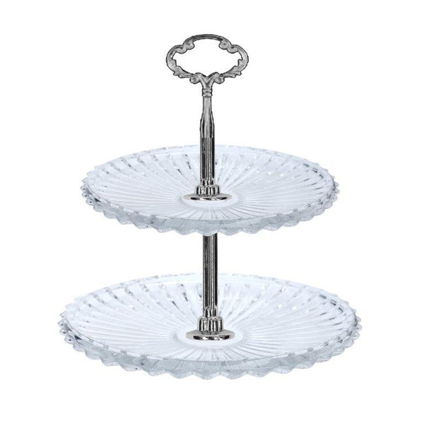 Crystal Glass Round 2 Tier Cake Stand