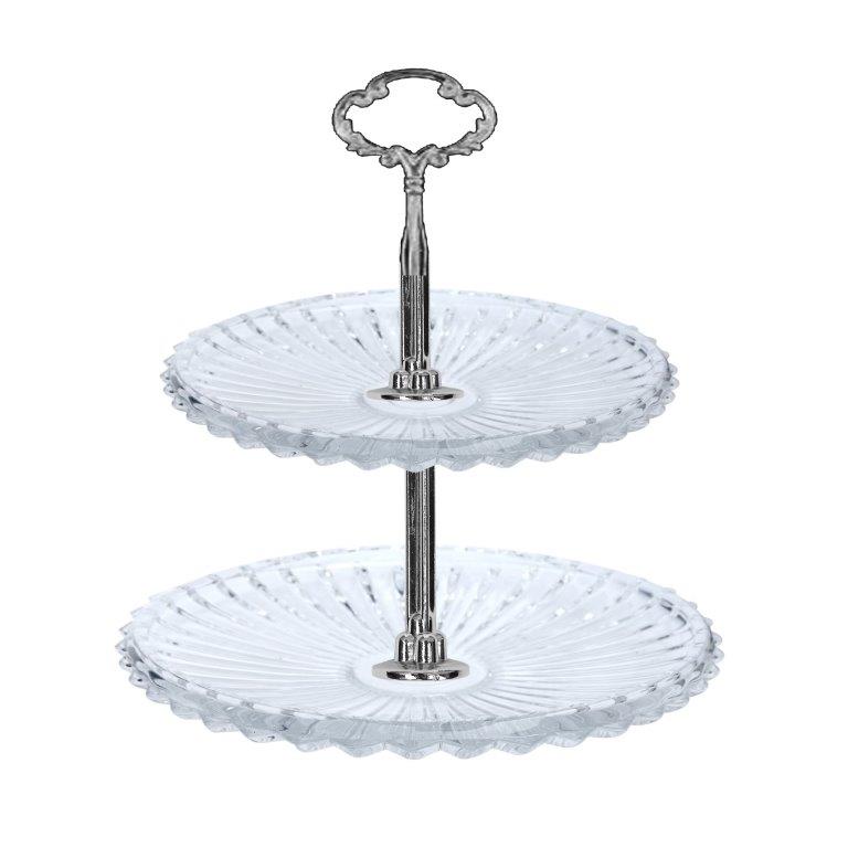 Crystal Glass Round 2 Tier Cake Stand