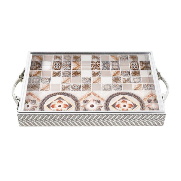 Engraved Deco Silver Candy Box Nuts and Chocolates Serving Tray Set of 2 Pcs 41*29*5;33*23*5 cm
