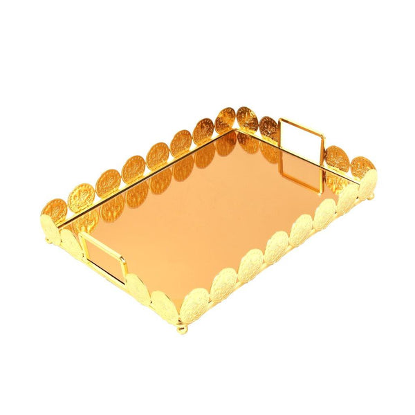 Deco Gold Rectangle Mirror Base Serving Tray Set of 2 Pcs 30*40, 22*36 cm