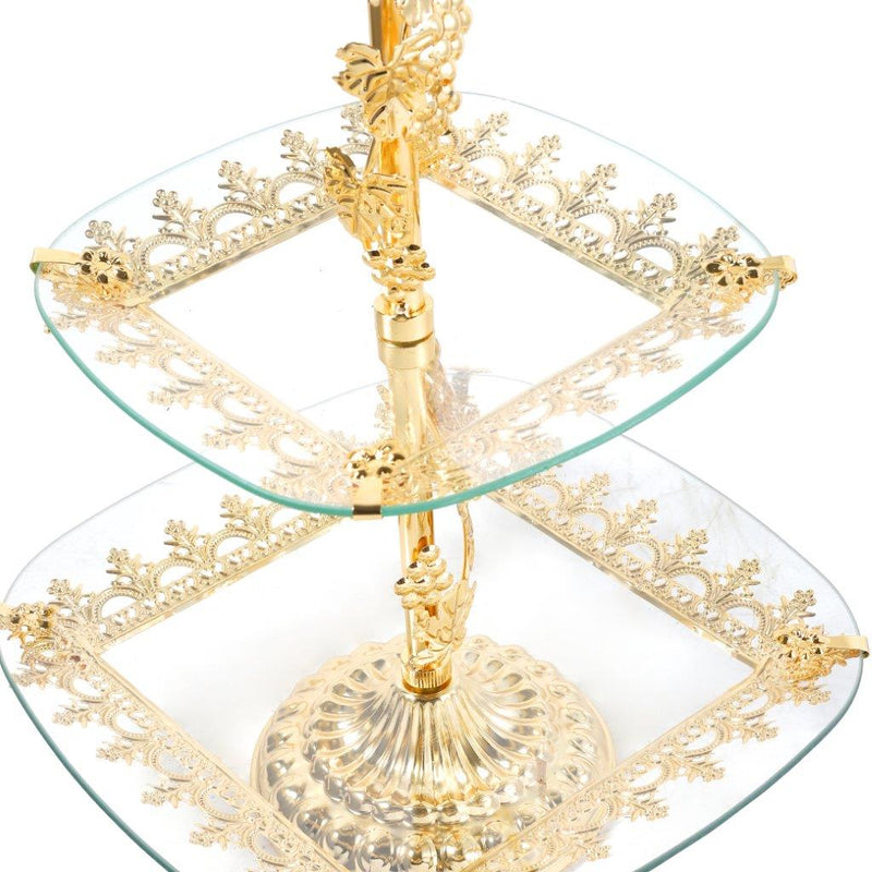 Mughal Design Glass Cake and Fruit Plate Stand 2 Tier Silver 45*30 cm