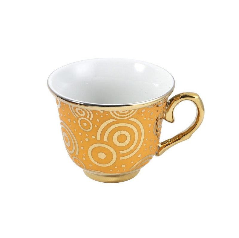 Ceramic Tea Cup and Saucer Set of 6 Pcs Gold Abstract Design Cup 7.5*9 cm Saucer 14 cm