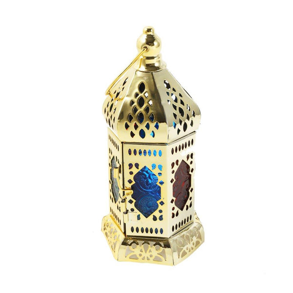 Decorative Ramadan Arabic Style Gold Metal Lantern Battery Operated Lamp 8*9*18.5 cm