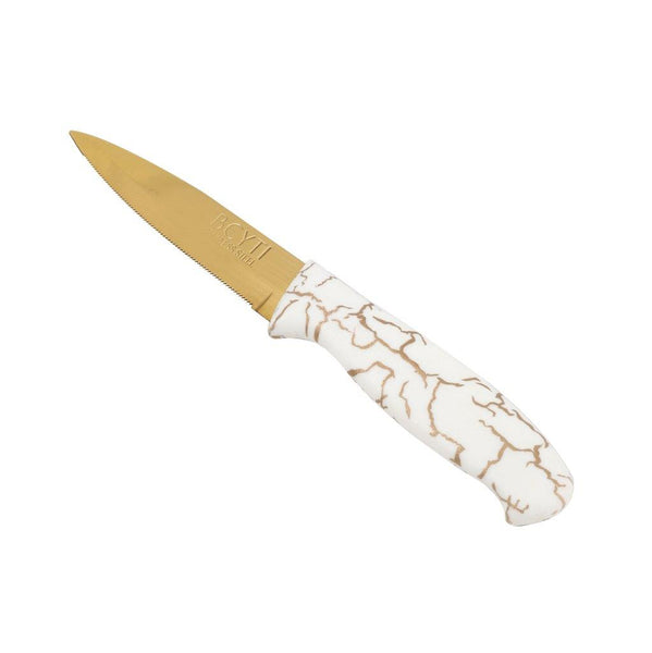 Stainless Steel Gold Fruit Knife Mosaic Pattern Plastic Handle Set of 6 19.5 cm