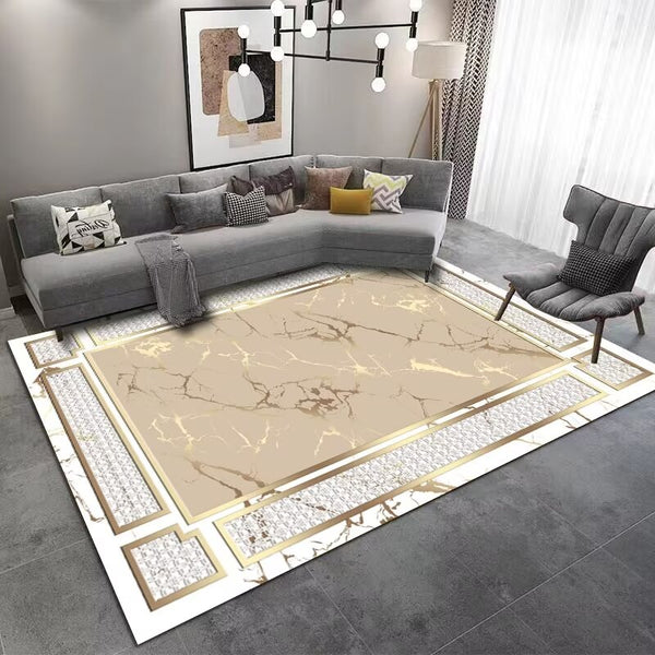 Cardoso Thunder Art Design Machine Woven Indoor Area Rug Carpet Light Brown with Metallic Gold Design Border 200*300 cm