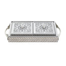 Engraved Deco Silver Candy Box Nuts and Chocolates Serving Tray 2 Compartments with Lid 29*15.5*5.5 cm