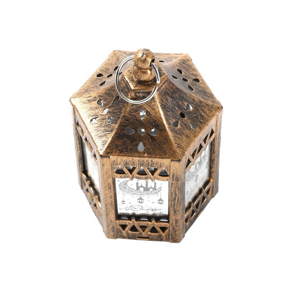 Decorative Ramadan Arabic Style Gold Metal Lantern Battery Operated Lamp 6*7*11 cm
