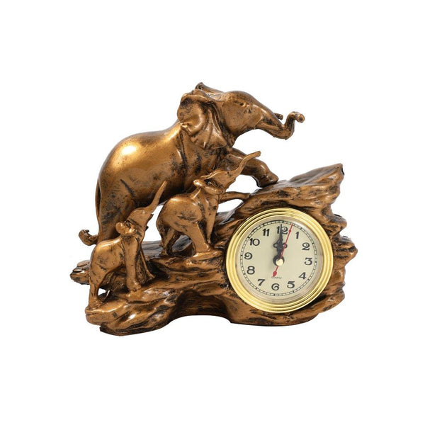 Sculpture Statue Resin Figurine Elephant Deco Clock Metallic Brown Color 23*20*7 cm