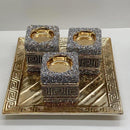 Ceramic Hand Crafted Gold Greek Key Design Candleholder Plate 23*23*2,7.5*7.5*8 cm
