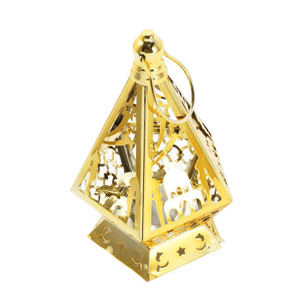 Decorative Ramadan Arabic Style Gold Metal Lantern Battery Operated Lamp 10.5*18 cm